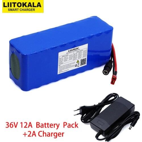 Liitokala 36V 12Ah 18650 Lithium Battery pack High Power Motorcycle Electric Car Bicycle Scooter with BMS+ 42v 2A Charger