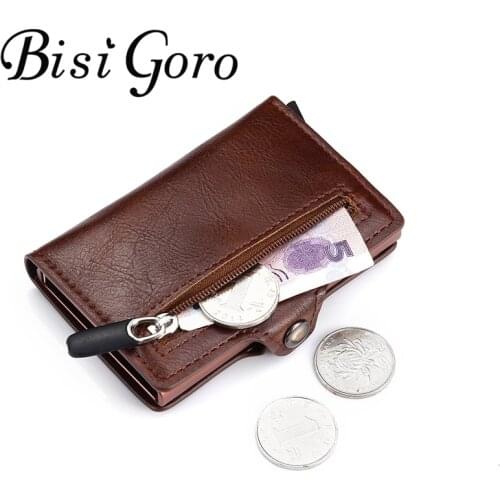 BISI GORO New 2021 Short RFID Blocking Card Wallet PU Leather Card Holder Money Bag Safety Multifunctional Card Case Cion Purse