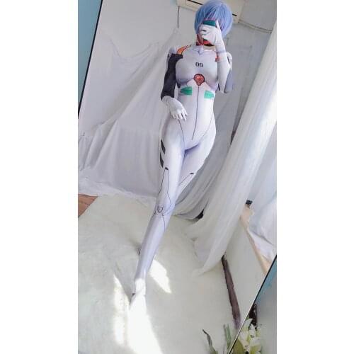 EVA Rei Ayanami Cosplay Costume White Bodysuit Jumpsuit Halloween Party Cosplay Zentai Catsuit FOR Women/girls/Kids