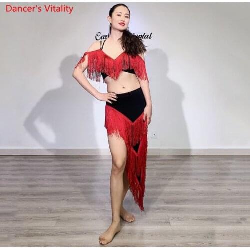 Belly Dance Suit Sling Top Tassel Skirt Performance Clothes Oriental Dancing Set Female Adult Elegant Competition Clothing