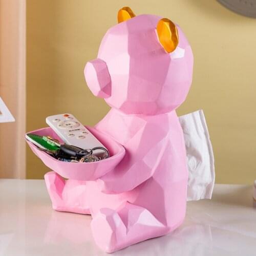 Creative Bear Sculpture Tissue Boxes Key Remote Desk Tray Gifts for Women Modern Living Room Multifunctional Storage Decoration