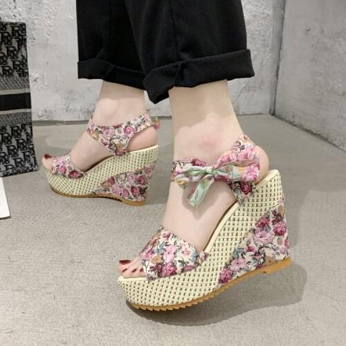 Hot Lace Leisure Women Wedges Heeled Women Shoes 2021 Summer Sandals Party Platform High Heels Shoes Woman