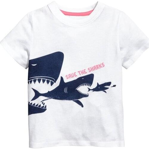 Little Maven New Summer Kids Clothing Short O-neck White Sharks Eat Sharks Knitted Printed Cotton Quality Boys Casual Tshirt