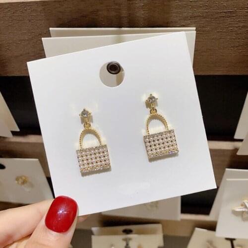 Cute mini Bag shape full pearls short Drop Earrings delicate elegant Ins Popular Trendy lovely fashion jewelry Drop Earrings