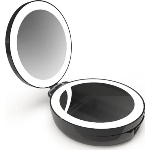 Mini Led Makeup Mirror 1X/5X Magnifing Compact Hand Held Folding Small Portable Pocket Mirror With Battery or USB Charging Cable