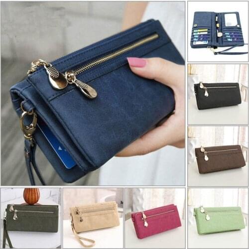 Multifunction PU Leather Long Card Pack Practical Card Bag Solid Drawstring Nubuck Zipper Long Purse Card Holder Clutch