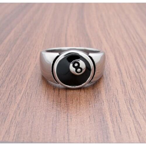 Free Shipping Punk 316L Stainless Steel Black 8 Sliver Color Mens Pool Eight Ball Ring Jewelry