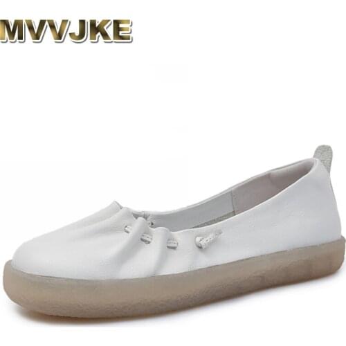 MVVJKE Handmade Cow Leather Women Shoes Casual Flats Shoes Moccasin Bateau Woman Shoes Leather Summer Flat Espadrilles