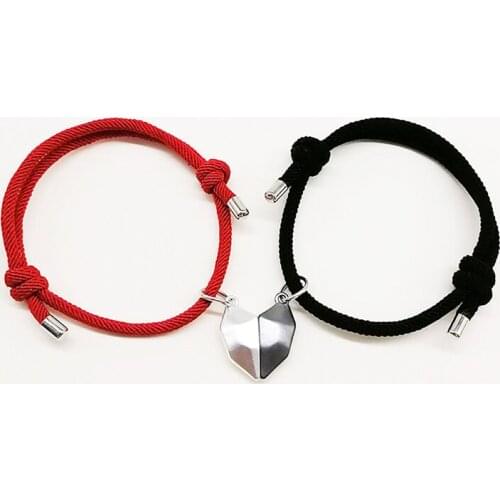 2Pcs Couple Minimalist Heart Lovers Matching Friendship Bracelet Rope Braided Magnetic Distance Bracelet Kit Lover Jewelry