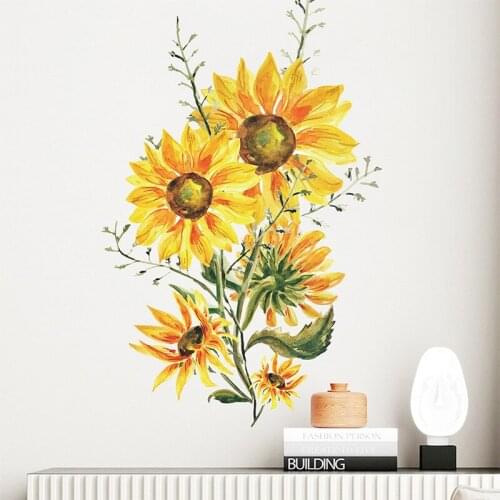 Painted Sunflower Wall Poster Mural Home Living Room Decor Porch Decorations Vinyl Sticker House Shop Decals PVC Wallpaper Art