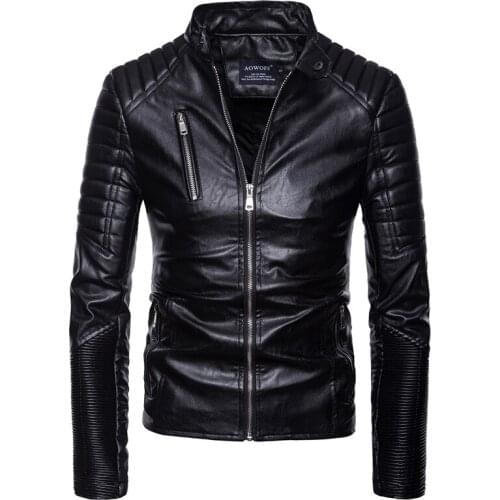 New Fashion Punk Leather Jacket Men Slim Fit Vintage PU Jacket Male Motorcycle Leather Jackets Coats Jaqueta De Couro Masculina