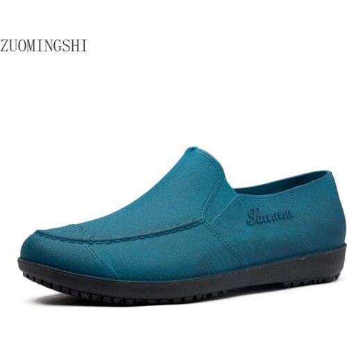 New black work shoes men Chef safety shoes light non-slip rain boots men galoshes with breathe kitchen shoes lazy water boots