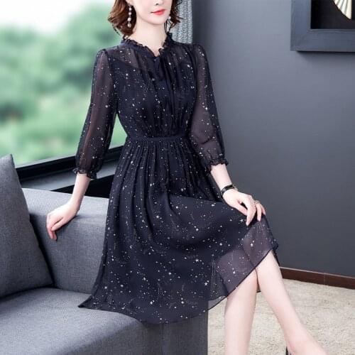 Seven star floral dress dress new spring and summer 2020 sleeve temperament show thin chiffon