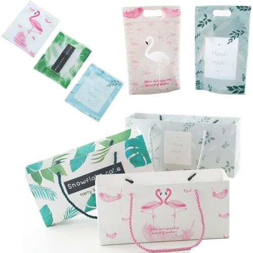 Flamingo Cookies Candy Gift Bag Plastic Packaging Ziplock Bag Wedding Party Decoration Supplies Portable Paper GIft Box Sticker