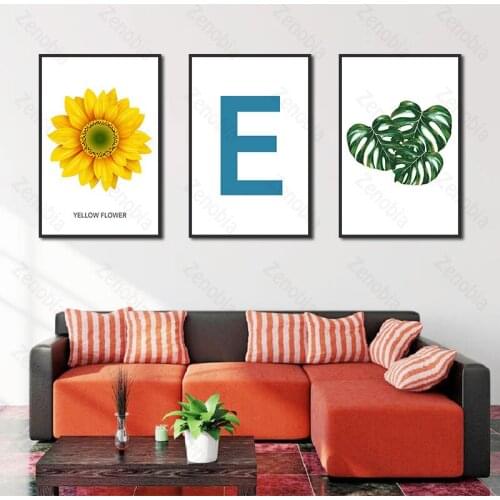 Poster Plant Sunflower and Letter "E" Can Be Customized Home Decoration Wall Art Canvas Painting for Living Room and Bedroom