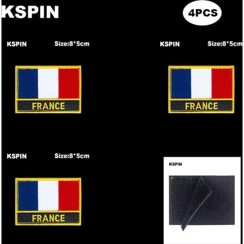 Rectangle National Flag Patch Hook Loop France Badges Armband 3D Stick on Jacket Backpack Stickers