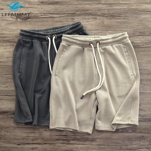 00886001 Heavy Weight Knit Shorts Elastic Waist Solid Color Cotton Vintage Casual Home Men Japan Style Harajuku Simple Shorts
