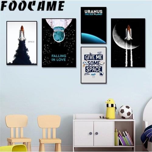 Nordic Astronaut Planet Space Spaceship Cartoon Child Room Wall Art Canvas Painting Print Picture Poster Baby Nursery Decoration