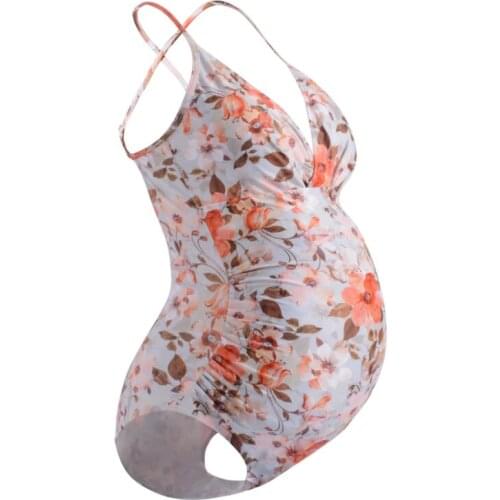 Maternity OnePiece Swimsuit Halter Printed Flower Bikini One-Piece Maternity Swimsuit Plus Size Swimsuit Maternity Bathing Suit
