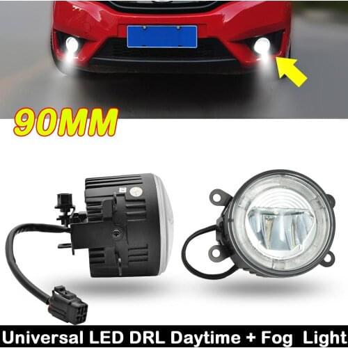 2Pcs 90mm Diameter 2-in-1 White Cree LED Daytime Running Lights And Fog Lamps For More than 100 models for below brand cars