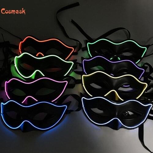 Cosmask Halloween El Glow Mask PVC Mask Neon Flashing LED Glowing Classic Mask For Dance DJ,Party Mask