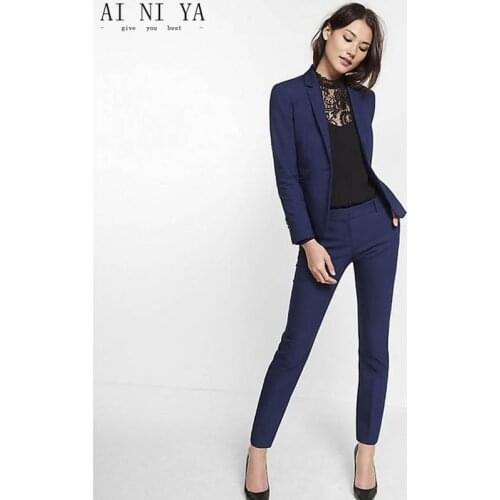 Navy Blue Womens Suit Slim Fit Women Tuxedos Shawl Lapel Suits For Women One Button Formal Business Women Suits Two Piece Sets
