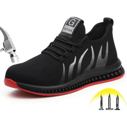 Safety Shoes For Men and Women Lightweight Breathable Fashion Flame Pattern Outdoor Sneakers Steel toe Puncture Proof Work Shoes