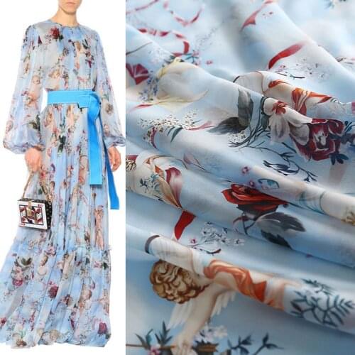 100x140cm Angel Wings Digital Painting Thin Chiffon Fabric For Woman Summer Dress Blouse DIY Cloth Sewing