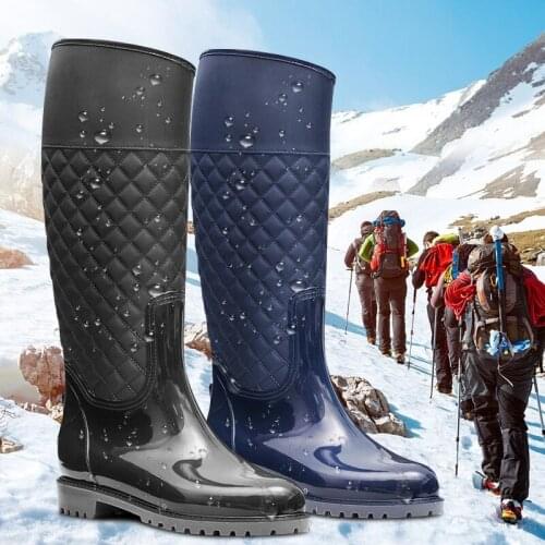 Large Size 35-41 Women Rain Boots Girl Platform Shoes Autumn High Tube Water Shoes Lattice Warm Rubber Shoes Black Rain Boots