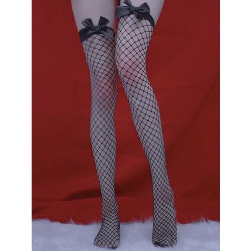 1 pair women sock Sexy bow-knot thigh stockings mesh stretch fish nets sock