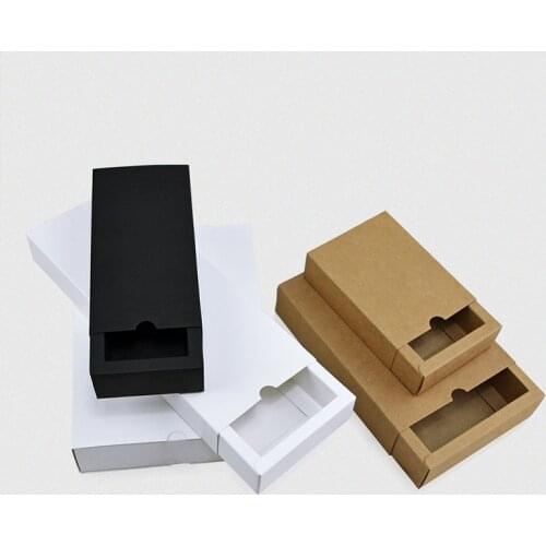 1Pcs Black Kraft Gift Packaging Cardboard Box Black Packing Gift Box White Paper Drawer Box Wedding Favor Delicate Drawer Boxes