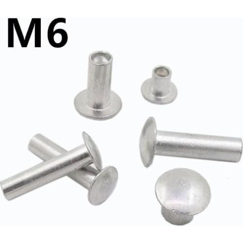 100PCS M6x12/16mm GB873 Aluminum Round Flat Button Truss Head Half Semi Hollow Rivet Diameter