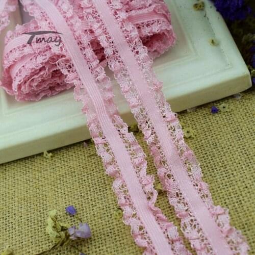 #1419 Lovely Elastic Lace Trim 4 yards/lot DIY Bilateral 22MM(7/8") width Garment Stretch Ruffle Lace Fabric Ribbon Lace
