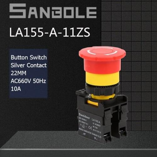 22mm Push Button Switch LA155-A-11ZS Waterproof Self-Lock Latching Explosion-proof Power Supply Emergency Stop Electric