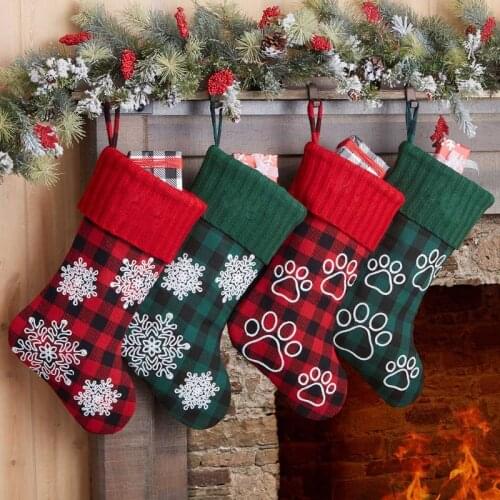 4pcs/set Christmas Stocking Footprint Snowflake Lattice Gift Candy Bag Hanging Xmas Tree Fireplace Decoration