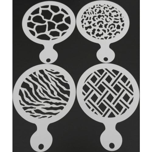 4pcs Rhombus Animal Print Coffee Stencil Latte Art Cappuccino Decoration Plastic Template Mold Barista Tools