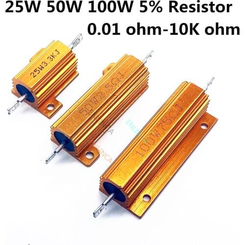 2 Pcs 25W 50W 100W Aluminum High Power Metal Case Wirewound Fixed Resistors 0.01 - 10K Ohm Dummy Load Wire Wound Resistance 1K