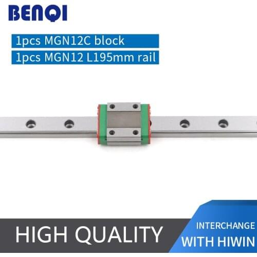 Free shipping cnc linear guide rail MGN12 195mm linear Guides+ a MGN12C block ball bearing steel material