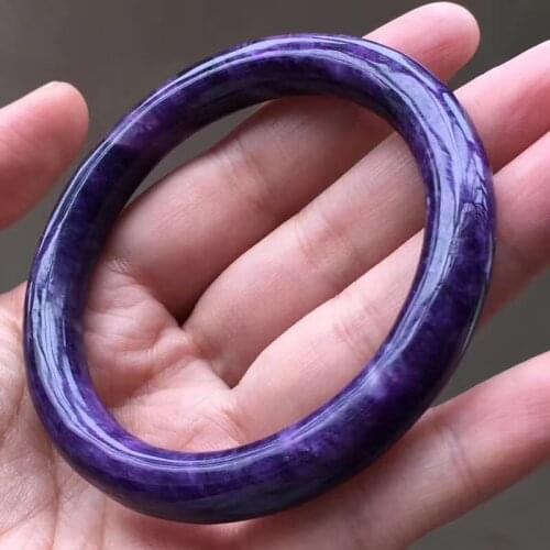 Certificate Natural Purple Charoite Bracelet Bangle From Russia Inner Diamater 59.5mm Round Beads Stone For Women Men AAAAA
