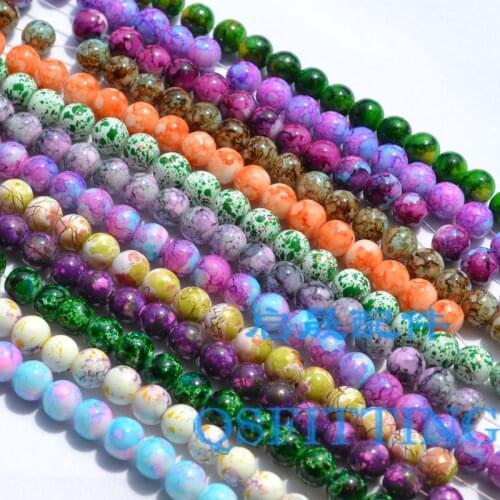 105pcs DIY Fashion jewelry Accessory Bracelet Making Department 8MM Round Glass Ceramic Beads Colorful Pearl Flower Printed Bead