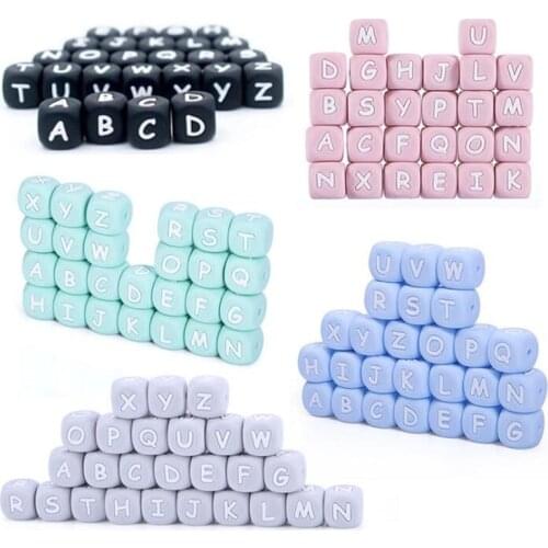 Baby Teether 100Pcs/lot English Alphabet Beads BPA Free For DIY Baby Teething Pacifier Chain Silicone Beads Letter