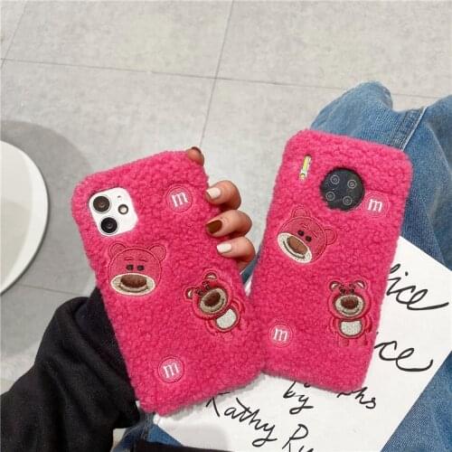 For LG V20 V30 V40 V50 V60 K61 K51 G8X G8 G7 Thinq G9 Plus Stylo 6 G6 G5 Q6 Q7 Q60 Plush Fur Rose Red Bear Protection Phone Case