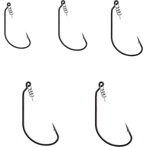 DYGYGYFZ 20pcs/lot Worm Hook with Lock Stitch Pieces Soft Lure Bait Single Hooks Grub Fishhook Texas Rig Accessories