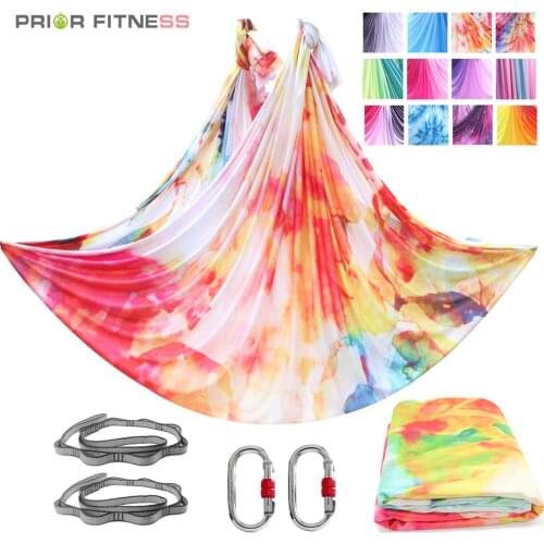 Fitness Ombre Colorful 6 Meters 100% Nylon Low Stretch Yoga hammock Full Set Equipment For Acrobatic Fly Dance