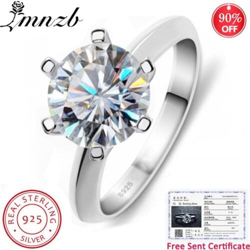 LMNZB Free Sent Certificate Luxury Solitaire 8mm CZ Diamant Ring 925 Sterling Silver Jewelry Wedding Rings for Women Gift ZSR121