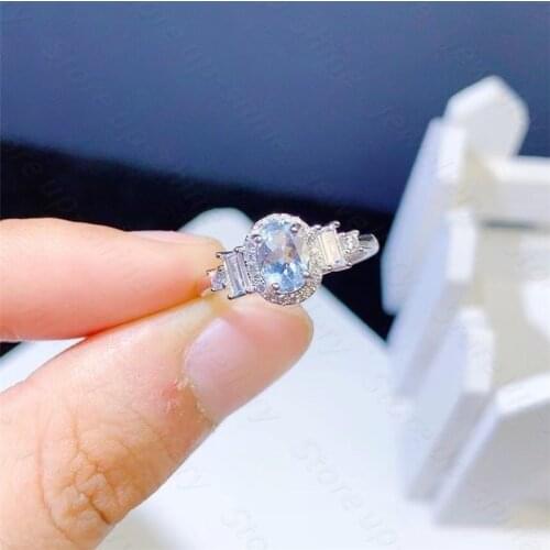 New style 925 silver ring, inlaid with natural aquamarine womens ring, beautiful and temperament