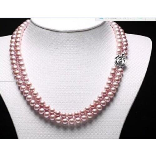 Beautiful 2row 9- 10mm round lavender pearl necklace 17"-19"