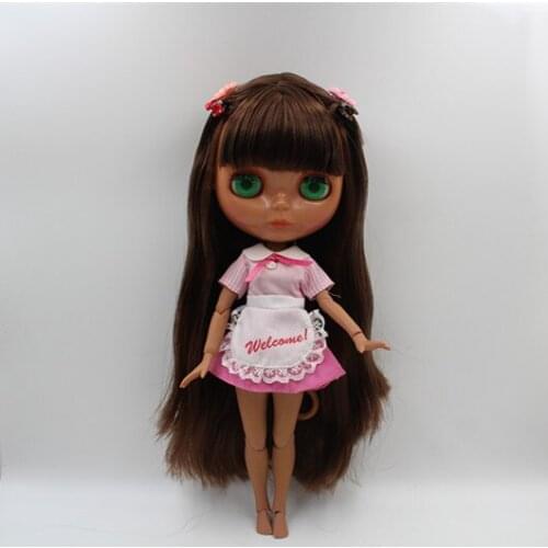 Blygirl Blyth doll Dark brown bangs straight hair nude doll joint body 19 joint black skin DIY doll can change makeup