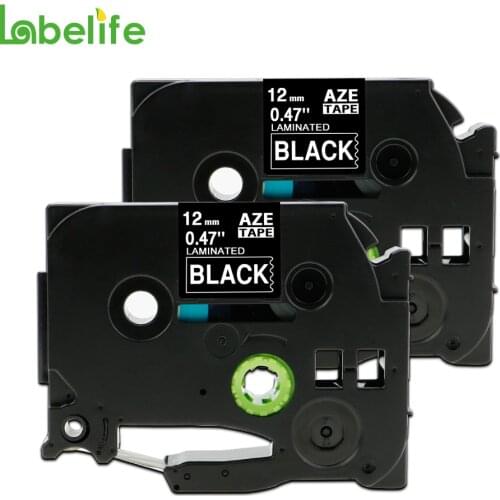 Labelife 2 pcs TZe-335 TZe335 TZ-335 TZ335 White on Black Compatible with Brother P-touch Label Makers 12mm* 8m