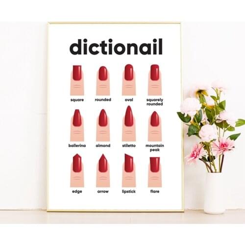 Nail Manicure Print Gift for Her Nail Shapes Makeup Poster nail technician Definition Beauty Salon Decor Fashion Painting